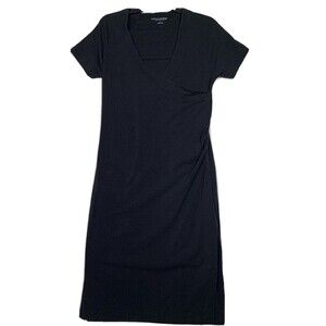 Soft Surroundings Dress Women Medium Black Side Ruched Sheath Cap Short Sleeve